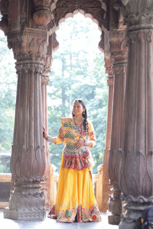 Yellow Navratri bandhani Lehenga